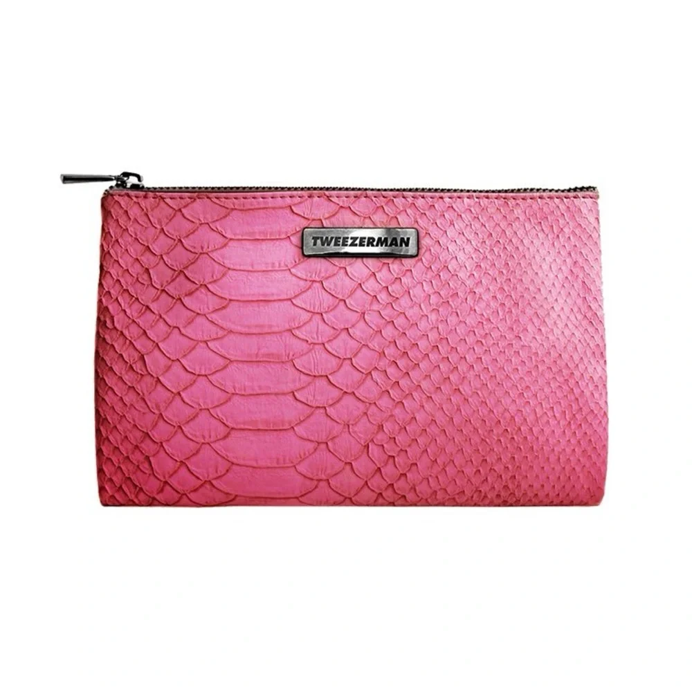 Tweezerman Glitz Glam Gift Set Gunmetal Pink Tweezers Eyelash Curler Makeup Bag